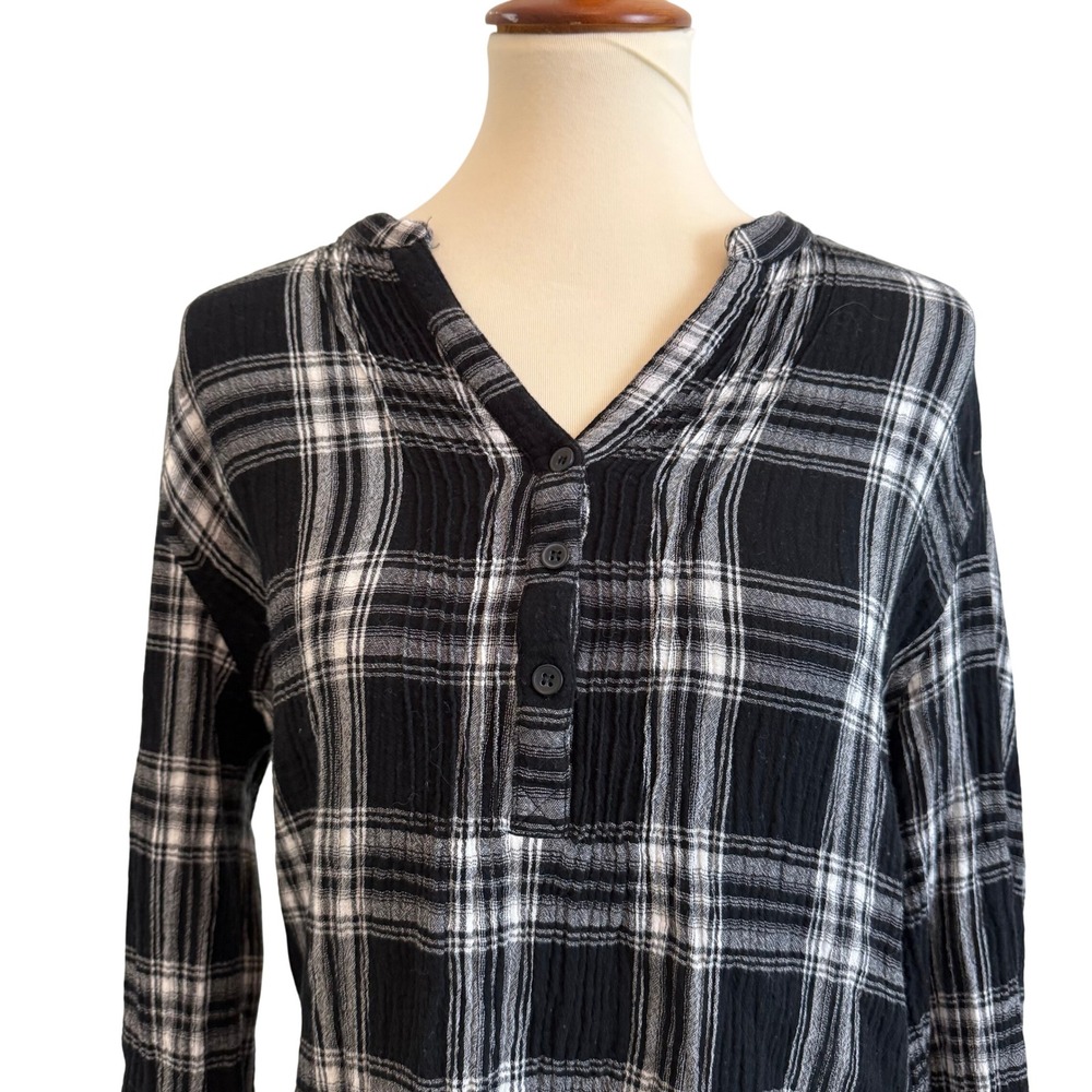 Garnet Hill Popover Plaid Tunic Shirt Dress Gauzy Organic Cotton Womens 14 - Picture 2 of 11